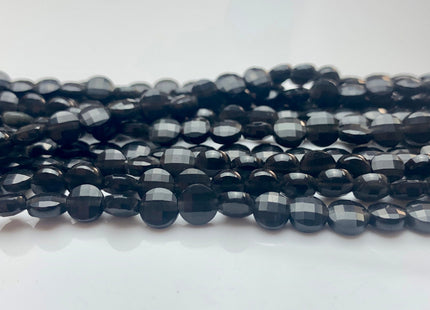 6 mm Micro Faceted Diamond Cut Golden Obsidian Flat Coin Disc Shape Gemstone Beads Genuine Natural Golden Black Color 15 Inches Strand #3169