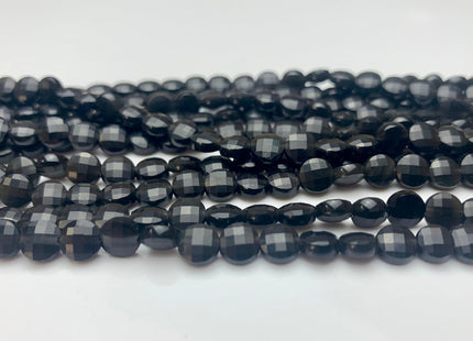 6 mm Micro Faceted Diamond Cut Golden Obsidian Flat Coin Disc Shape Gemstone Beads Genuine Natural Golden Black Color 15 Inches Strand #3169