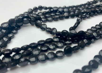 6 mm Micro Faceted Diamond Cut Golden Obsidian Flat Coin Disc Shape Gemstone Beads Genuine Natural Golden Black Color 15 Inches Strand #3169