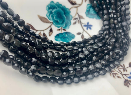 6 mm Micro Faceted Diamond Cut Golden Obsidian Flat Coin Disc Shape Gemstone Beads Genuine Natural Golden Black Color 15 Inches Strand #3169