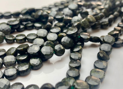 6 mm Micro Faceted Diamond Cut Green Wave Jasper Flat Coin Disc Shape Gemstone Bead Genuine Natural Green Black Color Jasper 15 Inches #3166