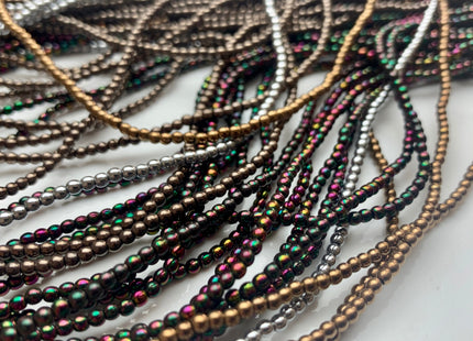 2mm 3mm 4mm Shiny Hematite Pyrite Beads Silver Gold Bronze Rainbow Rhodium Color Smooth Round Metallic Titanium Beads 16 Inches #3276