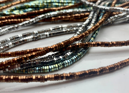 3mm 4mm Shiny Hematite Pyrite Beads Silver Gold Bronze Rainbow Rhodium Color Faceted Heishi Hexagon Tiny Spacer Beads 15.5 Inches #3278