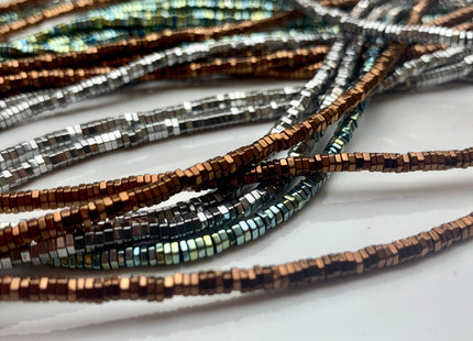 3mm 4mm Shiny Hematite Pyrite Beads Silver Gold Bronze Rainbow Rhodium Color Faceted Heishi Hexagon Tiny Spacer Beads 15.5 Inches #3278