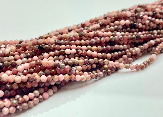 2 mm AAA Faceted Round Tiny Pink Rhodonite Gemstone Beads Genuine Natural Shiny Pink Rhodonite Loose Beads 15 Inches Strand #3279