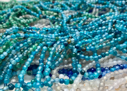 WHOLESALE 3 mm Faceted Round Agate Gemstone Beads Genuine Mixed White Gray Green Aqua Blue Color Agate Loose Beads 15 Inches #3228