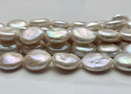 14-16mm AAA High Luster Top Quality Natural White Flat Coin Freshwater Pearl Genuine Very Rare Round Coin Pearl 8 Inches 13-14 Beads #P1108