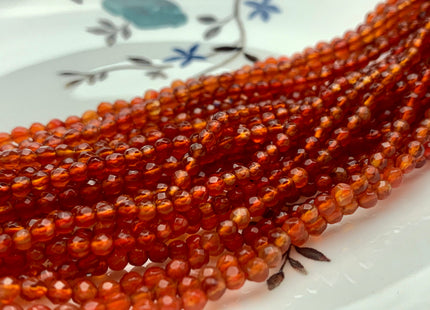 3mm 4mm AAA Natural Faceted Round Carnelian Agate Gemstone Beads Natural Dark Orange Red Carnelian Tiny Beads 15 Inches Strand #3280