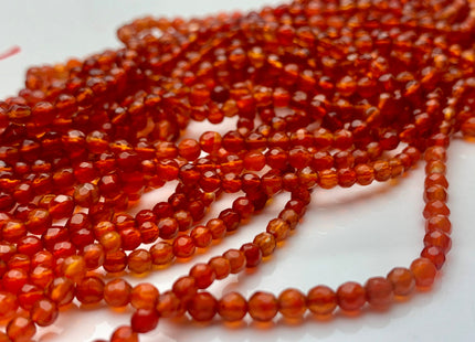 3mm 4mm AAA Natural Faceted Round Carnelian Agate Gemstone Beads Natural Dark Orange Red Carnelian Tiny Beads 15 Inches Strand #3280