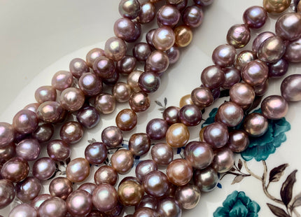 12.5-14mm AAA HalfStrand LargeHole Very Rare Dark Mauve Pink Baroque Pearl Bead 2.2 mm Hole Natural Edison Pearl W/Iridescent Color #P1111