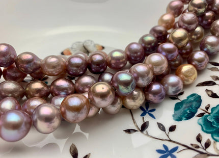 12.5-14mm AAA HalfStrand LargeHole Very Rare Dark Mauve Pink Baroque Pearl Bead 2.2 mm Hole Natural Edison Pearl W/Iridescent Color #P1111