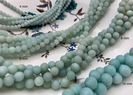 4mm 6mm 8mm 10mm AAA Matte Finished Smooth Round Blue Amazonite Gemstone Beads Genuine High Quality Natural Blue Amazonite 15.5 Inches #3234
