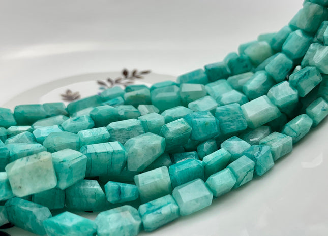 6-10x8-13mm AAA Natural Blue Green Amazonite Nugget Shape Genuine Irregular Shape Amazonite Organic Cut Raw Beads 8 Inches Strand #3208
