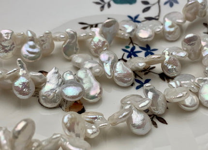 10 x 15-17 mm High Luster Natural White Top Drilled Teardrop Coin Freshwater Pearl Beads Genuine Cultured Flat Coin Pearl Beads #586