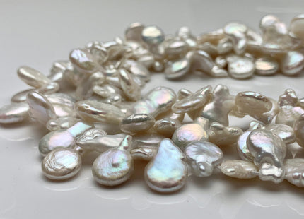 10 x 15-17 mm High Luster Natural White Top Drilled Teardrop Coin Freshwater Pearl Beads Genuine Cultured Flat Coin Pearl Beads #586
