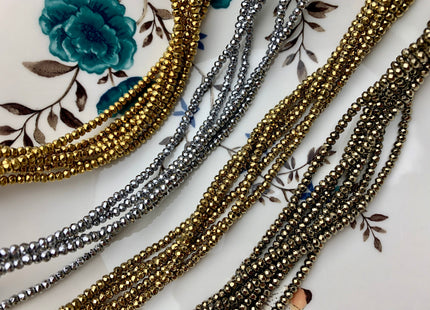 3mm Hematite Pyrite Beads Silver Gold Rhodium Color Faceted Rondelle Shape Polished Beads 16 Inches #2259