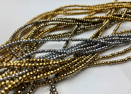 3mm Hematite Pyrite Beads Silver Gold Rhodium Color Faceted Rondelle Shape Polished Beads 16 Inches #2259