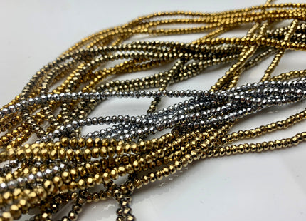 3mm Hematite Pyrite Beads Silver Gold Rhodium Color Faceted Rondelle Shape Polished Beads 16 Inches #2259
