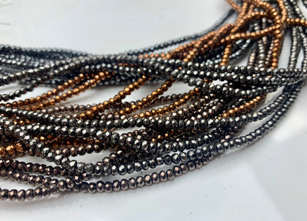 3mm Hematite Pyrite Beads Silver Gold Rhodium Color Faceted Rondelle Shape Polished Beads 16 Inches #2259