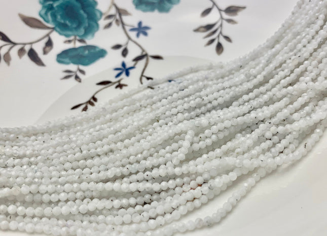 BEST DEAL 2.5 mm Faceted Round Tiny White Moonstone Gemstone Beads Genuine Natural White Moonstone Loose Beads 13 Inches Strand #2638