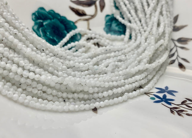 BEST DEAL 2.5 mm Faceted Round Tiny White Moonstone Gemstone Beads Genuine Natural White Moonstone Loose Beads 13 Inches Strand #2638