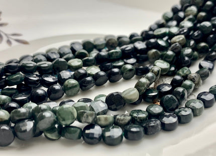 6 mm Micro Faceted Diamond Cut Green Wood Jasper Flat Coin Disc Shape Gemstone Bead Genuine Natural Dark Green Color Jasper 15 Inches #3223