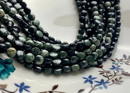 6 mm Micro Faceted Diamond Cut Green Wood Jasper Flat Coin Disc Shape Gemstone Bead Genuine Natural Dark Green Color Jasper 15 Inches #3223