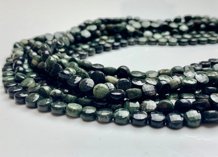 6 mm Micro Faceted Diamond Cut Green Wood Jasper Flat Coin Disc Shape Gemstone Bead Genuine Natural Dark Green Color Jasper 15 Inches #3223