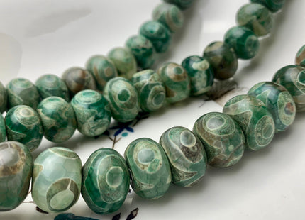 9x14mm 12x16mm AAA DZI Tibetan Agate Faceted Drum Shape Multi Green Color Eye Agate Gemstone Mala Antique Boho Beads 12 Inches #3240