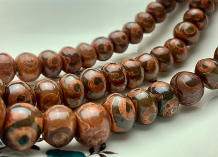 10x14 mm AAA DZI Tibetan Agate Faceted Drum Shape Orange Reds Color Eye Agate Gemstone Mala Antique Boho Beads 12 Inches 34 Beads #3242
