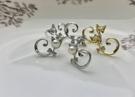 One Pair 925 Sterling Silver Or Gold Setting Findings For Half Drilled Pearls Crescent Shape Design Sterling Silver Findings #10056