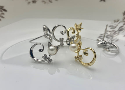 One Pair 925 Sterling Silver Or Gold Setting Findings For Half Drilled Pearls Crescent Shape Design Sterling Silver Findings #10056