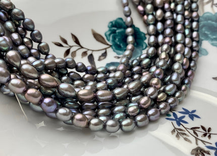 4-5x6-7 mm AAA Rice / Oval Freshwater Pearls Kendall Charcoal Gray Color Genuine Freshwater Pearls Beads Gray Color #1201