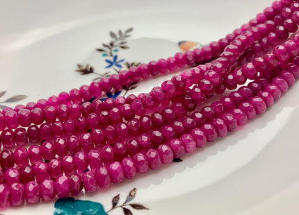 3x5mm 4x6mm 5x8mm Faceted Rondelle Ruby Pink Color Agate Gemstone Beads Genuine Agate Gemstone Loose Beads 14 Inches Strand #3287