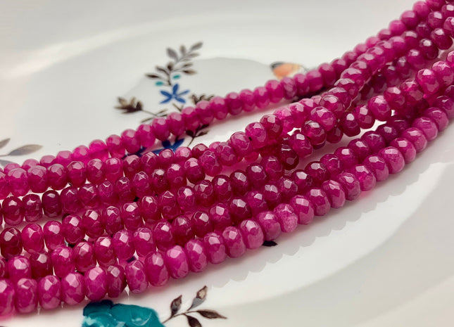 3x5mm 4x6mm 5x8mm Faceted Rondelle Ruby Pink Color Agate Gemstone Beads Genuine Agate Gemstone Loose Beads 14 Inches Strand #3287