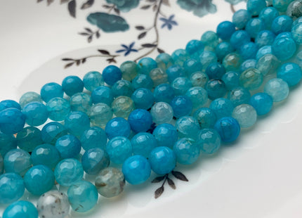 8mm Faceted Round Aqua Blue Color Agate Gemstone Beads Genuine Agate Gemstone Loose Beads 14 Inches Strand #3284
