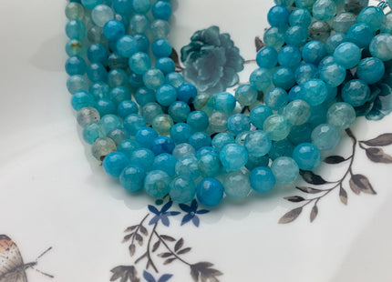 8mm Faceted Round Aqua Blue Color Agate Gemstone Beads Genuine Agate Gemstone Loose Beads 14 Inches Strand #3284