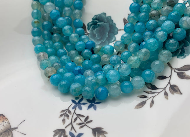 8mm Faceted Round Aqua Blue Color Agate Gemstone Beads Genuine Agate Gemstone Loose Beads 14 Inches Strand #3284