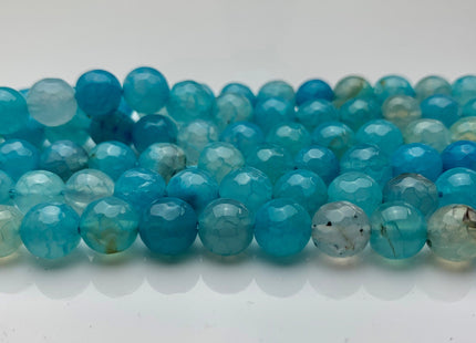 8mm Faceted Round Aqua Blue Color Agate Gemstone Beads Genuine Agate Gemstone Loose Beads 14 Inches Strand #3284