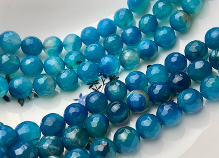 14 mm Faceted Round Agate Gemstone Beads Blue Apatite Color Genuine Heat Treated Agate Gemstone Loose Beads 14 Inches Strand #3286