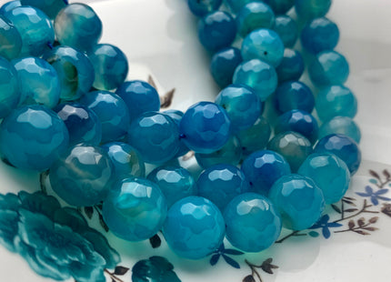 14 mm Faceted Round Agate Gemstone Beads Blue Apatite Color Genuine Heat Treated Agate Gemstone Loose Beads 14 Inches Strand #3286