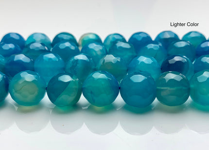 14 mm Faceted Round Agate Gemstone Beads Blue Apatite Color Genuine Heat Treated Agate Gemstone Loose Beads 14 Inches Strand #3286