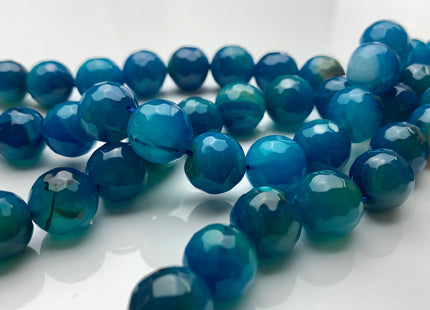14 mm Faceted Round Agate Gemstone Beads Blue Apatite Color Genuine Heat Treated Agate Gemstone Loose Beads 14 Inches Strand #3286