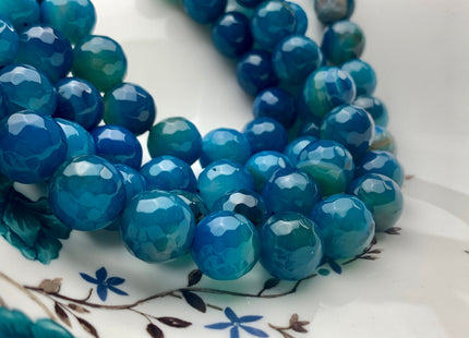 14 mm Faceted Round Agate Gemstone Beads Blue Apatite Color Genuine Heat Treated Agate Gemstone Loose Beads 14 Inches Strand #3286