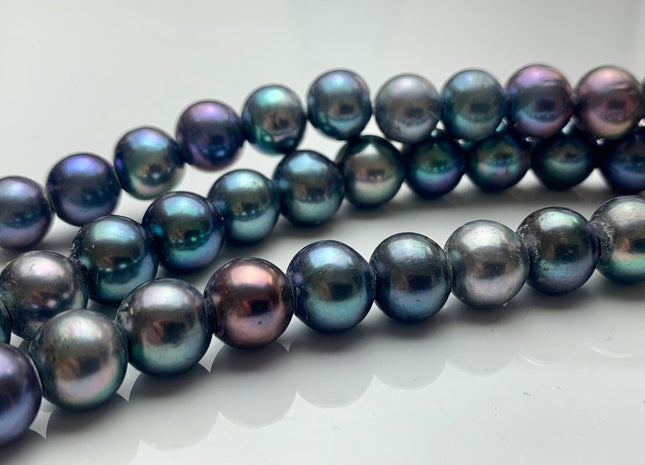 10.5-11.5mm AA Half Strand Large Hole Peacock Color Potato Freshwater Pearl Hole Size 2.2mm 3.0mm Genuine High Luster Pearl 19 Pieces #P1120