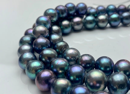 10.5-11.5mm AA Half Strand Large Hole Peacock Color Potato Freshwater Pearl Hole Size 2.2mm 3.0mm Genuine High Luster Pearl 19 Pieces #P1120