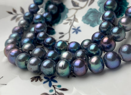 10.5-11.5mm AA Half Strand Large Hole Peacock Color Potato Freshwater Pearl Hole Size 2.2mm 3.0mm Genuine High Luster Pearl 19 Pieces #P1120