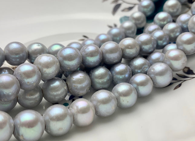 10 mm Half Strand Large Hole Gray Color Potato Freshwater Pearls Hole Size 2.2mm 3.0mm Genuine Large Hole Gray Pearl Beads 20 Pieces #P1121