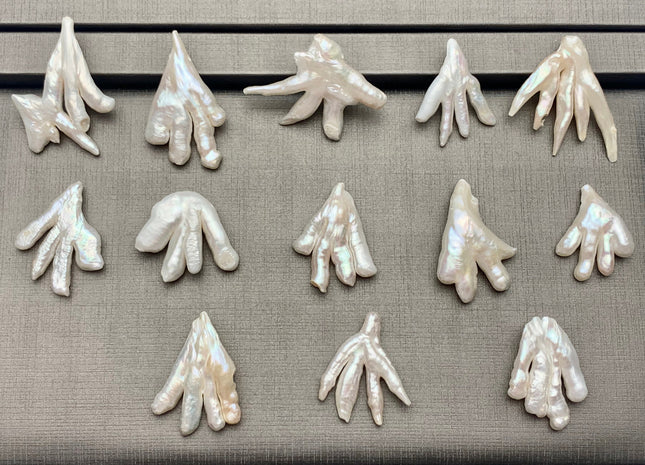 AAA Rare Natural White Chicken Feet Biwa Top Drilled Pearl Large Hole 1.2mm