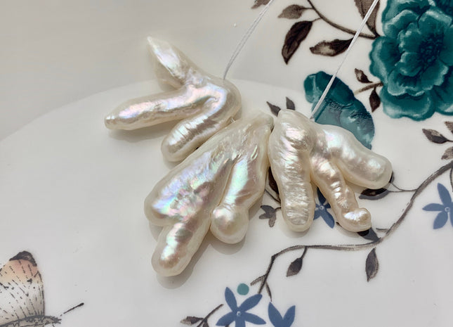 One-Of-A-Kind AAA Rare Natural White Chicken Feet Shape GenuineTop Drilled Pearl Beads High Luster Large Hole 1.2mm Biwa Pearl Beads #P1126